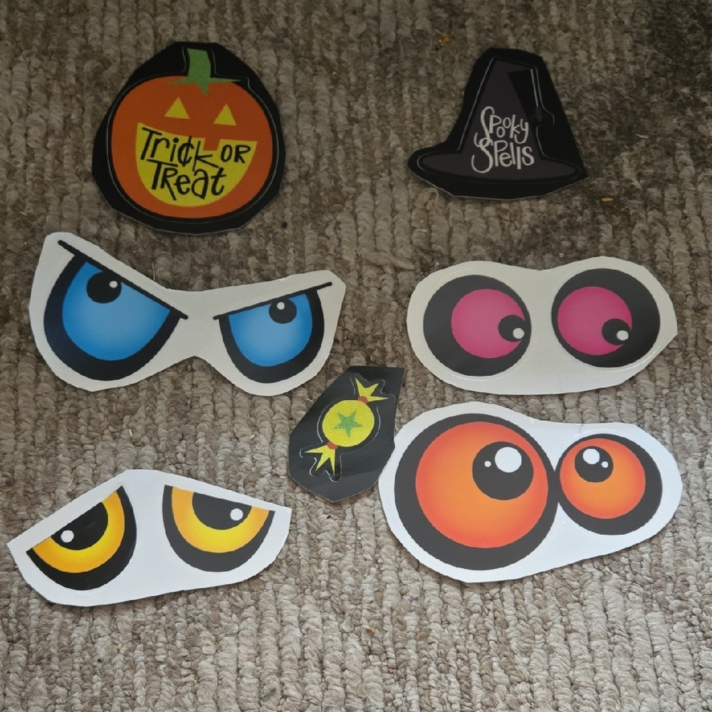 Halloween Sticker Set with Colorful Eyes and Icons